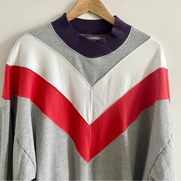 𝅺bdg Crew Neck Grey Purple Colour Block Casual Baggy Sweater - Picture 4 of 15